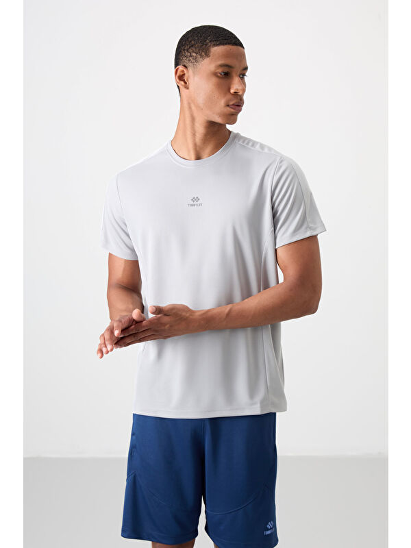 Tommylife Gri Polyester Nefes Alan Dokulu İnce Esnek Standart Fit Erkek Performans Tişört - 88390