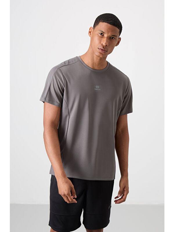 Tommylife Koyu Gri Polyester Nefes Alan Dokulu İnce Esnek Standart Fit Erkek Performans Tişört - 88390