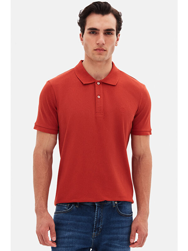 D'S damat Regular Fit Tarçın %100 Pamuklu Kıvrılmaz Polo Yaka Nakışlı Tişört
