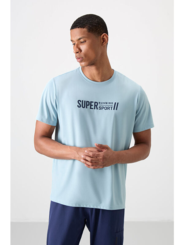 Tommylife Açık Mavi Polyester Nefes Alan Dokulu İnce Esnek Standart Fit Erkek Performans Tişört - 88385