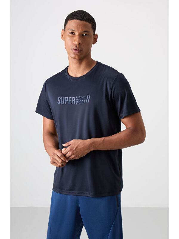 Tommylife Lacivert Polyester Nefes Alan Dokulu İnce Esnek Standart Fit Erkek Performans Tişört - 88385