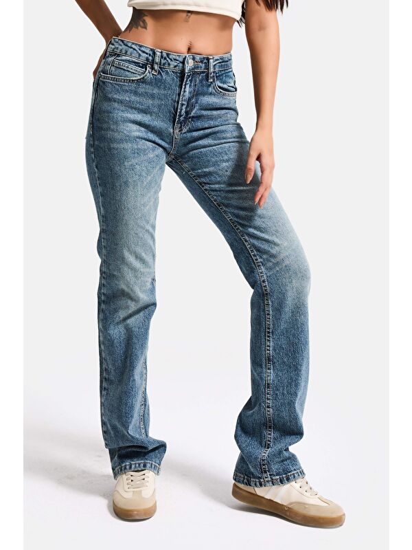 It's Basic Kadın Jean Rengi 4w5-32 Düşük Bel Straight Fit %100 Pamuk Denim Jean