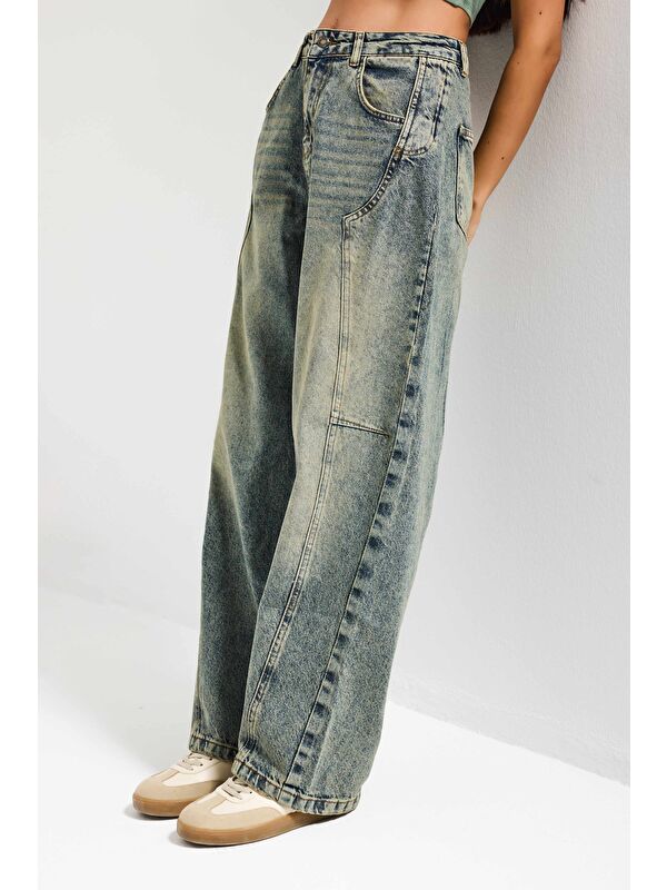 It's Basic Kadın T.Kot Rengi 4w5-85 Barrel Fit Cep Detaylı %100 Pamuk Tasarım Denim Jean