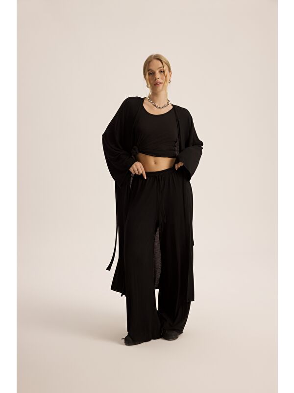 Mai Collection Raina Siyah Kimono Basic Üçlü Takım