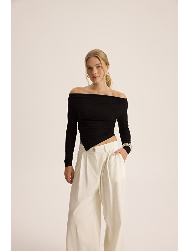 Mai Collection Mandy Kemer Detay Ekru Palazzo Pantolon