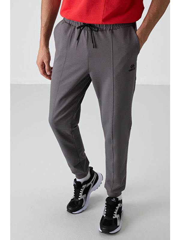 Tommylife Koyu Gri Pamuklu Yumuşak Dokulu Comfort Fit Nakışlı  Jogger - 82123