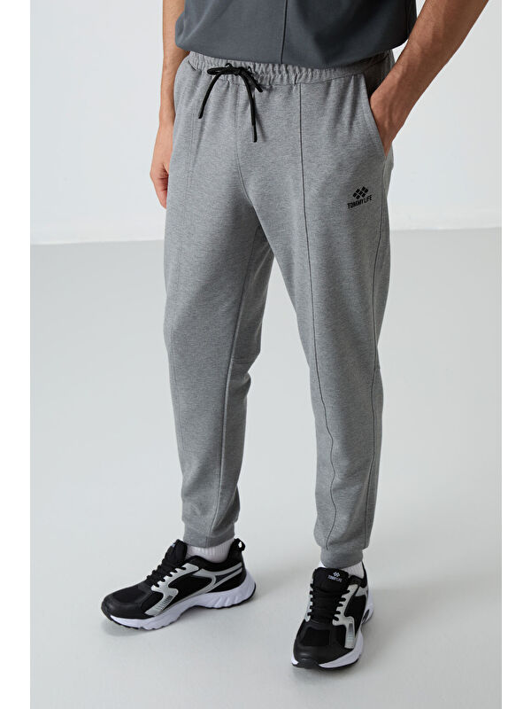 Tommylife Gri Melanj Pamuklu Yumuşak Dokulu Comfort Fit Nakışlı  Jogger - 82123