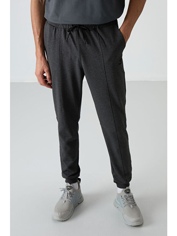 Tommylife Antrasıt Melanj Pamuklu Yumuşak Dokulu Comfort Fit Nakışlı  Jogger - 82123