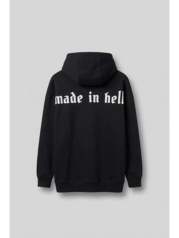 Abluka Online Erkek Oversize Baskılı Premium Kapüşonlu Sweatshirt Siyah