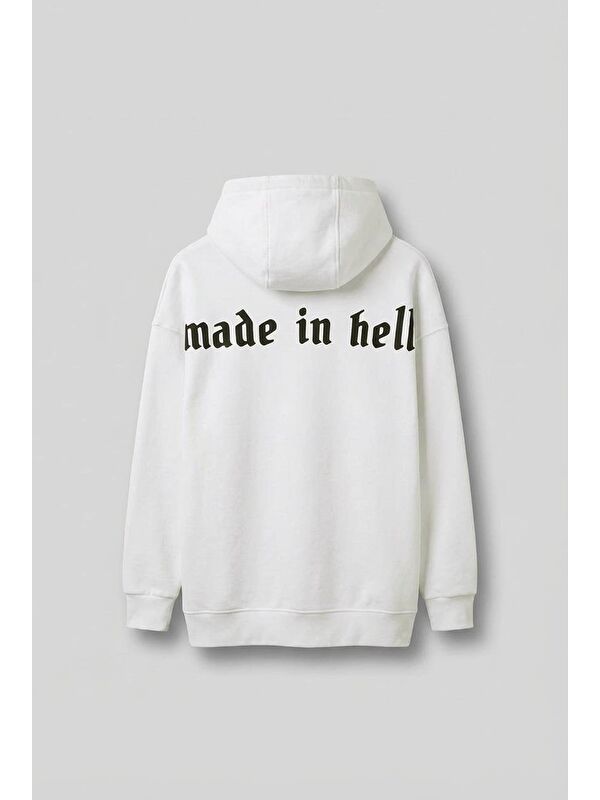 Abluka Online Erkek Oversize Baskılı Premium Kapüşonlu Sweatshirt Ekru