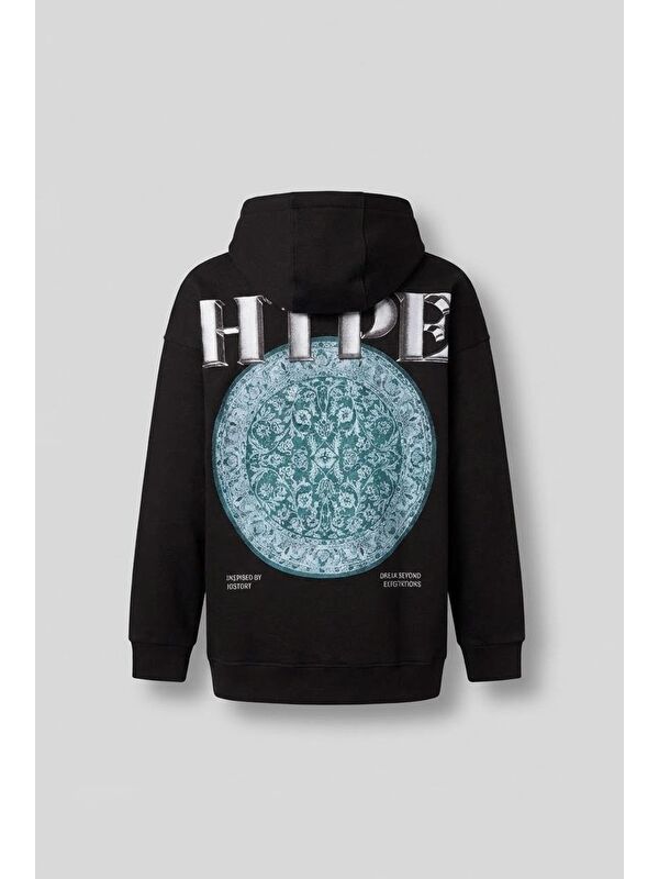 Abluka Online Oversize Hype Baskılı Premium Kapüşonlu Erkek Hoodie Siyah