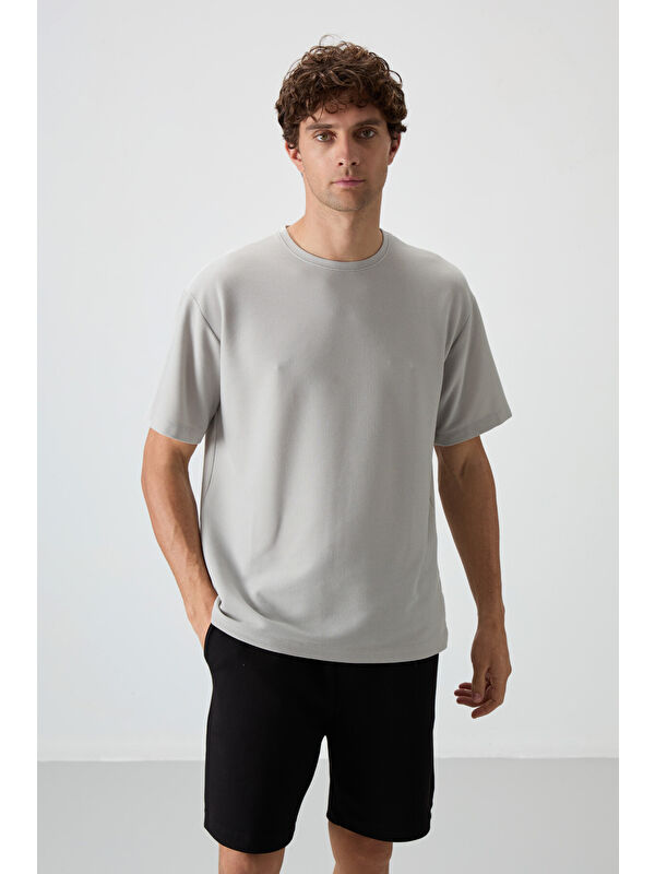 Air Jones Taş Waffle İnterlok Yüzeyi Dokulu  Fit Basic Erkek Tişört - 88379