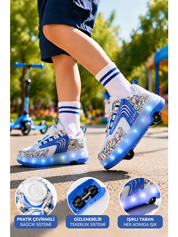 Muggo FLOW Çocuk Işıklı Patenli Tekerlekli Sneaker Spor Ayakkabı