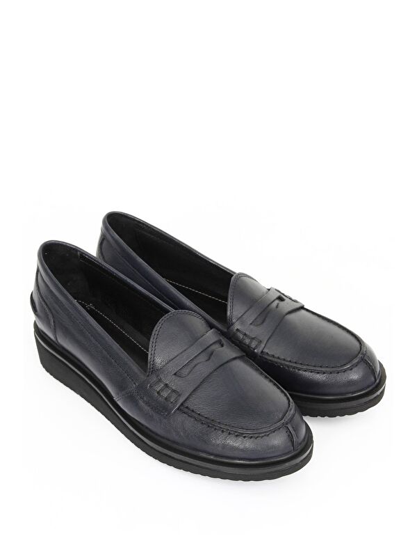 Hakiki Deri Yuvarlak Burun Dolgu Taban Loafer Kadın Günlük Ayakkabı 24092 - Görsel 3