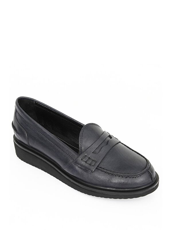 Hakiki Deri Yuvarlak Burun Dolgu Taban Loafer Kadın Günlük Ayakkabı 24092 - Görsel 6