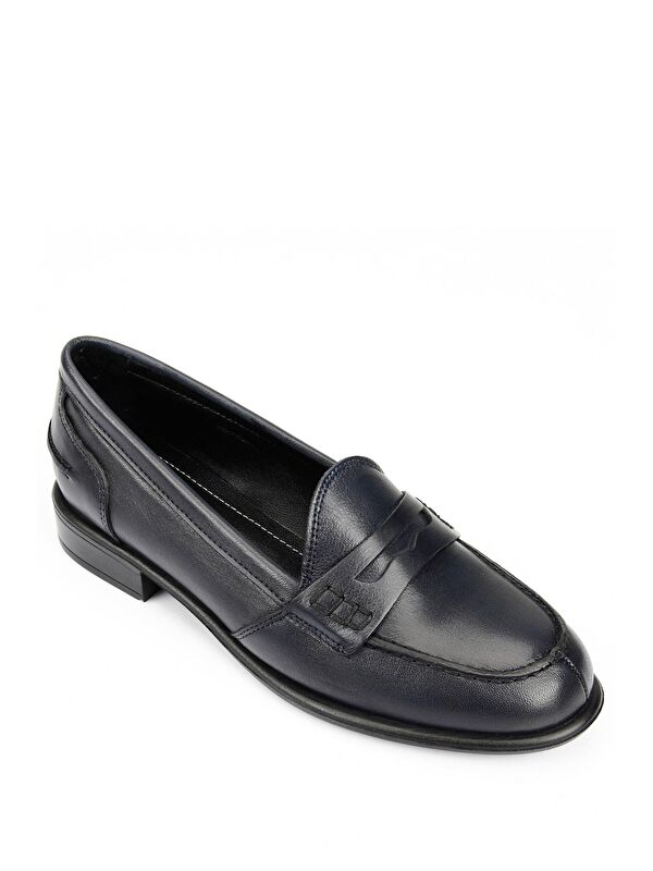 Hakiki Deri Yuvarlak Burun Kısa Topuklu Loafer Kadın Günlük Ayakkabı 24138 - Görsel 6