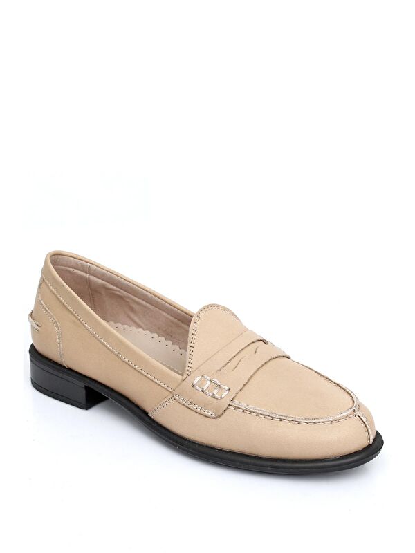 Hakiki Deri Yuvarlak Burun Kısa Topuklu Loafer Kadın Günlük Ayakkabı 24138 - Görsel 6