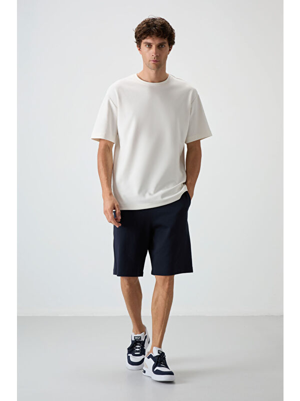 Air Jones Eku - Lacivert Pamuklu Kalın Yumuşak Dokulu  Fit Basic Şortlu Takım - 85249