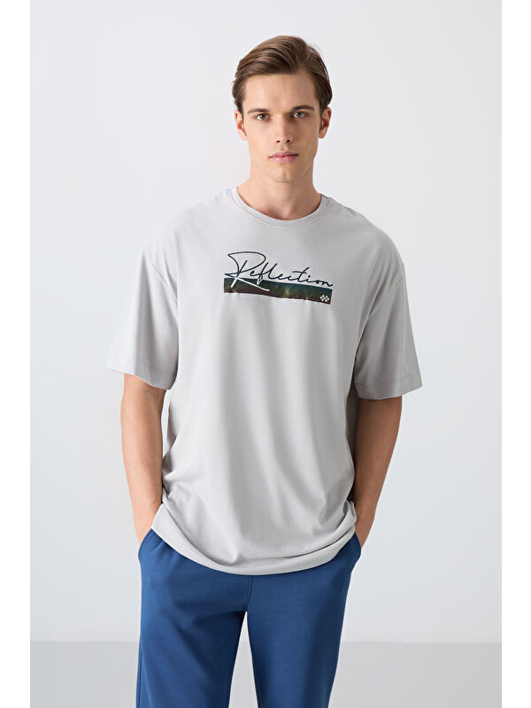 Tommylife Taş Pamuklu Kalın Yumuşak Dokulu Oversize Fit Baskılı Erkek Tişört - 88334