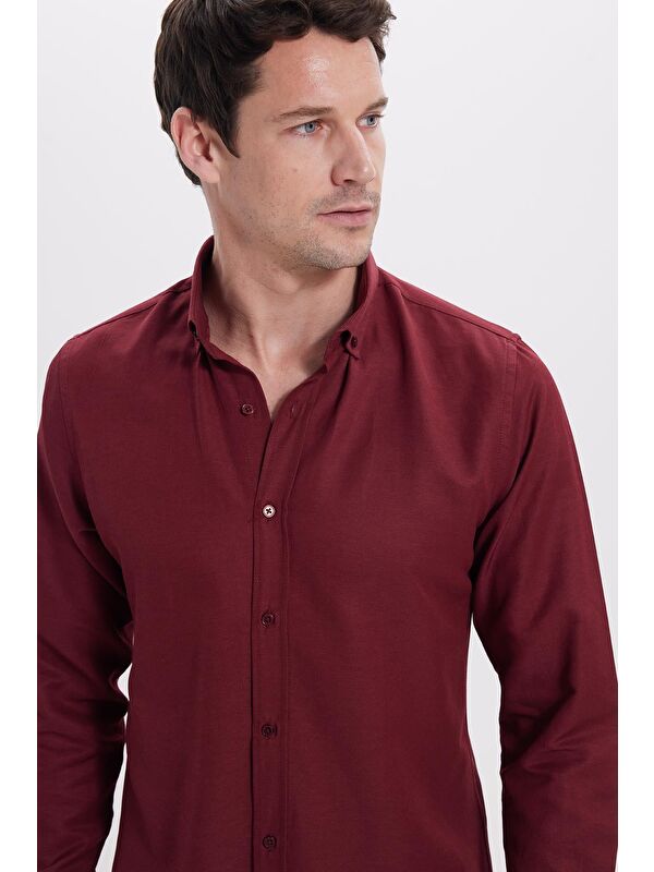 TUDORS Slim Fit Uzun Kollu Düğmeli Yaka Pamuklu Kolay Ütü Düz Erkek Gömlek