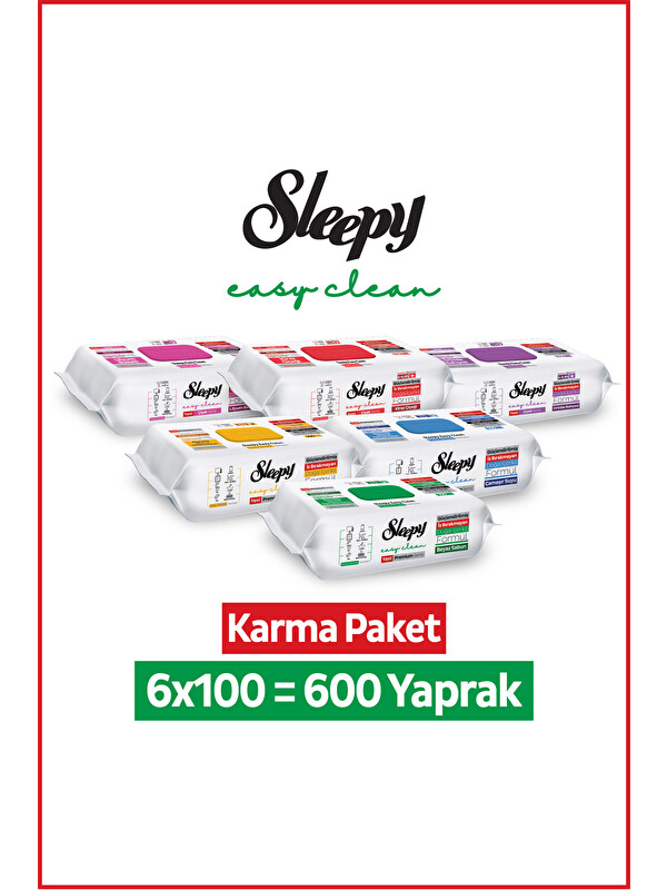 Sleepy Easy Clean Premium + Çiçek Serisi Yüzey Temizlik Havlusu Mendili 6x100 Karma Paket