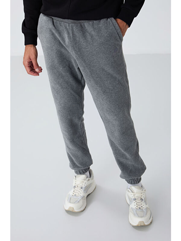 Tommylife Gri Melanj Gizli Fermuarlı Rahat Form Lastik Paça Polar  Eşofman Alt - 84866