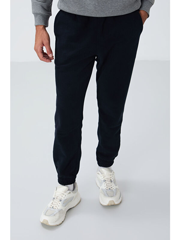 Tommylife Lacivert Gizli Fermuarlı Rahat Form Lastik Paça Polar  Eşofman Alt - 84866