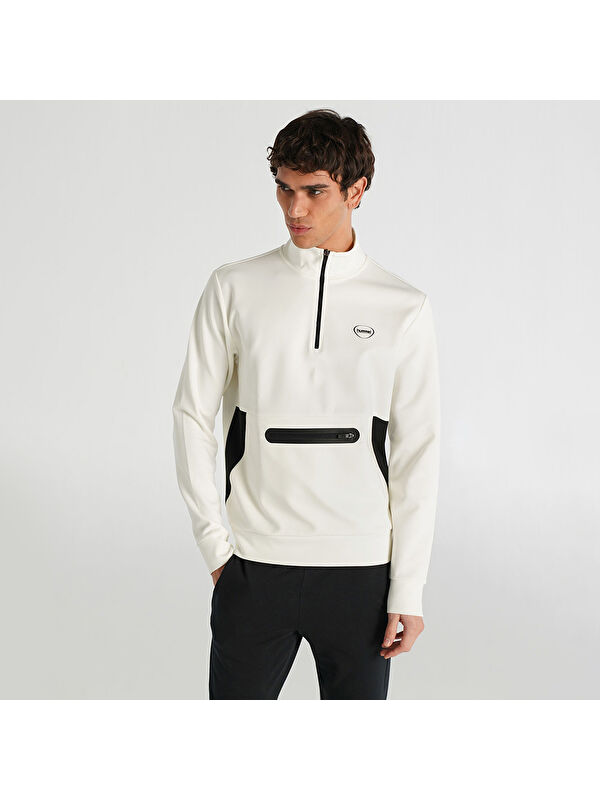 Hummel Loton Zip Neck Erkek Beyaz Dik Yaka Sweatshirt