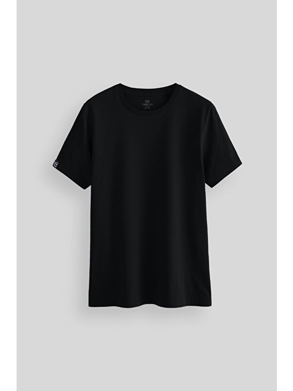 Tommylife Siyah Erkek Basic Kısa Kol Standart Kalıp Bisiklet Yaka Tişört - 87911