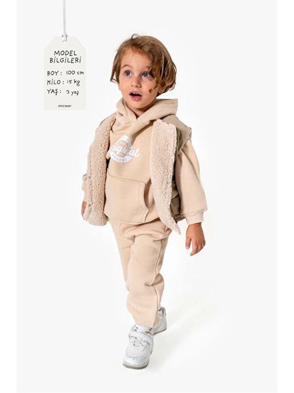 Jikko Baby Kapüşonlu Yelekli 3’lü Unisex Bebek Takım 8173