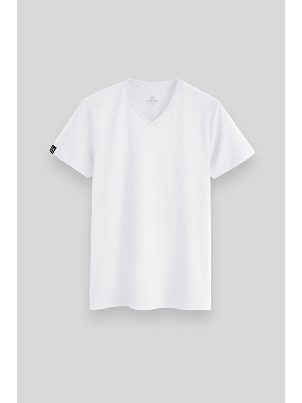 Tommylife Beyaz Basic Kısa Kol Standart Kalıp V Yaka Erkek Tişört - 87912