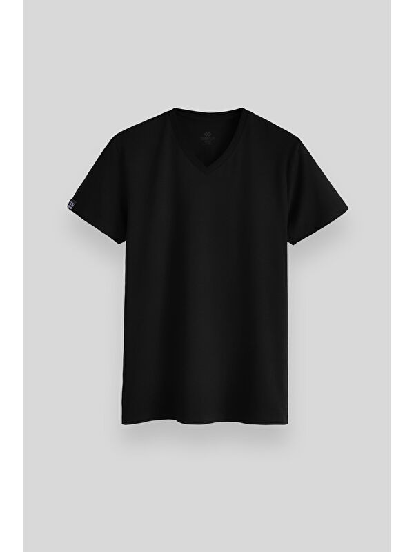 Tommylife Siyah Basic Kısa Kol Standart Kalıp V Yaka Erkek Tişört - 87912