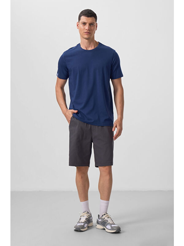 Tommylife İndigo Erkek Basic Kısa Kol Standart Kalıp Bisiklet Yaka Tişört - 87911