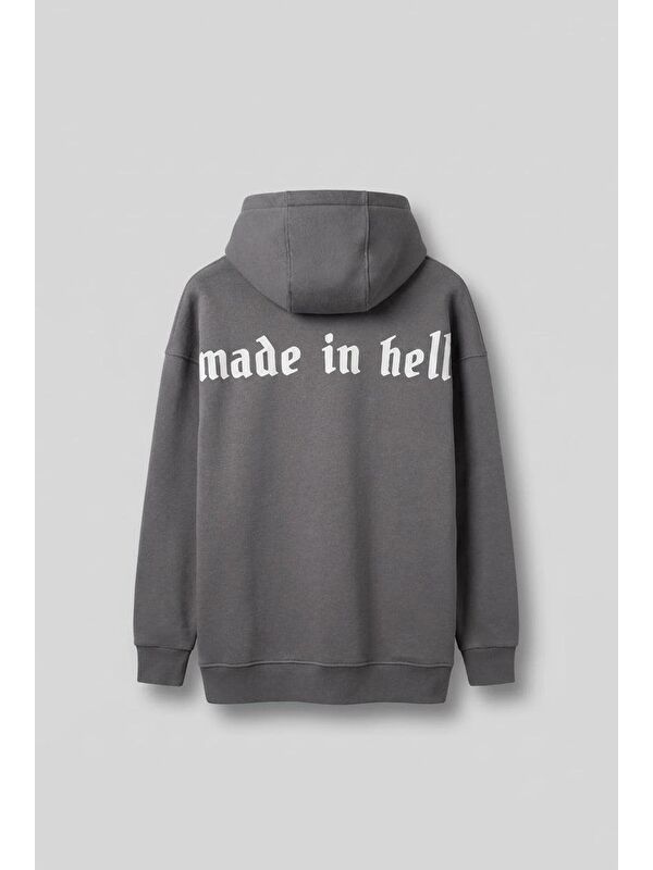 Abluka Online Erkek Oversize Baskılı Premium Kapüşonlu Sweatshirt Gri