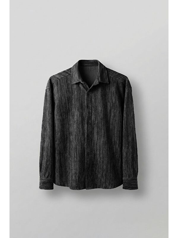 Abluka Online Erkek Oversize Kadife Dokulu Gömlek Siyah