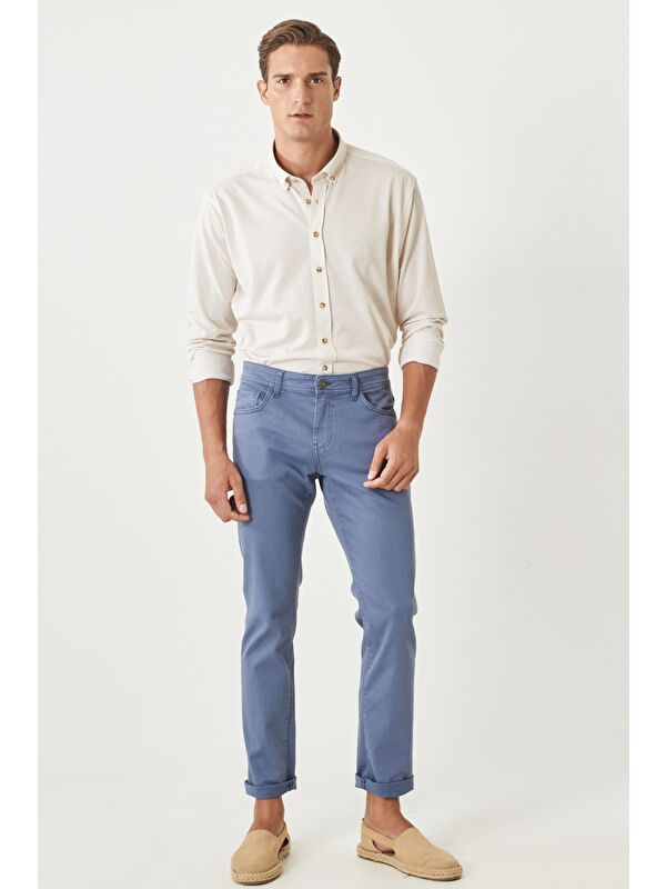 Altınyıldız Classics Erkek İndigo 360 Derece Her Yöne Esneyen Slim Fit Dar Kesim Pamuklu Rahat Pantolon