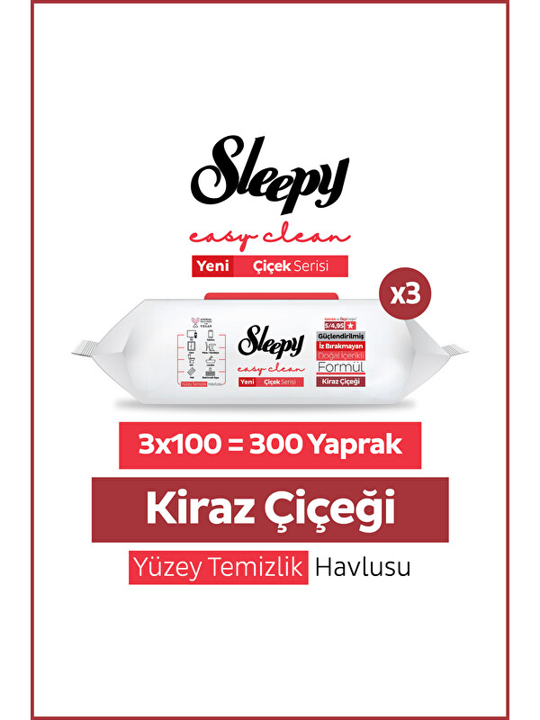 Sleepy Easy Clean Kiraz Çiçeği Yüzey Temizlik Havlusu Mendili 3x100 (300 Yaprak)