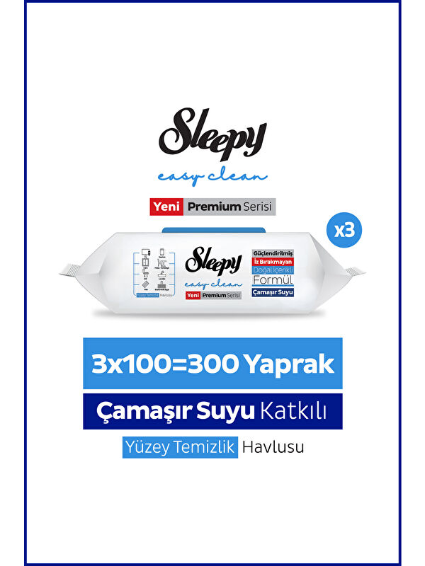 Sleepy Easy Clean Premium Çamaşır Suyu Katkılı Yüzey Temizlik Havlusu Mendili 3x100 (300 Yaprak)