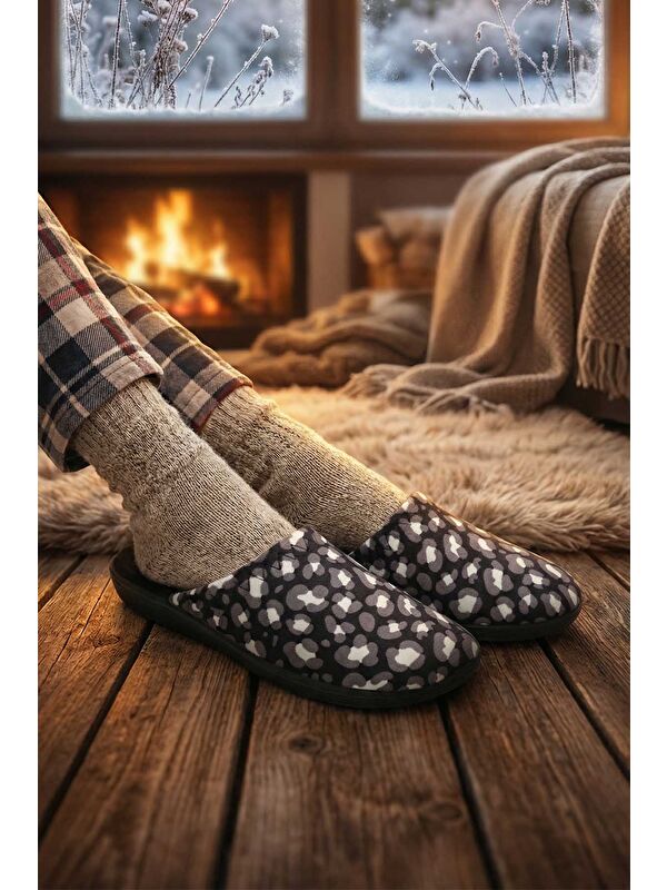 Gezer Siyah Gezer Kışlık Rahat Kadın Taban Ev Bahçe Terlik