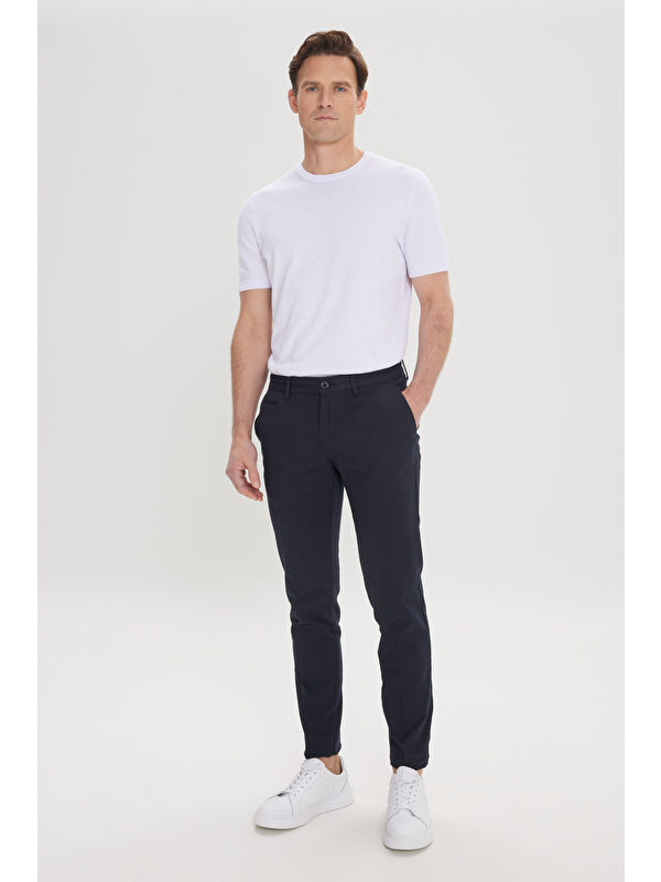 AC&Co / Altınyıldız Classics Erkek Siyah Slim Fit Dar Kesim Yan Cepli Pamuklu Esnek Armürlü Pantolon