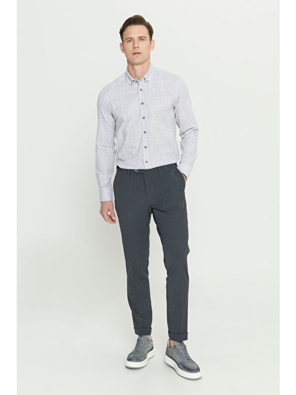 AC&Co / Altınyıldız Classics Erkek Antrasit Slim Fit Dar Kesim Kırışmaz Kumaş Gofre Desenli Beli Lastikli Pantolon