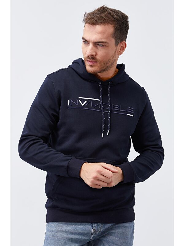 Tommylife Lacivert Kanguru Cep Standart Kalıp Kapüşonlu  Erkek Hoodie - 87883