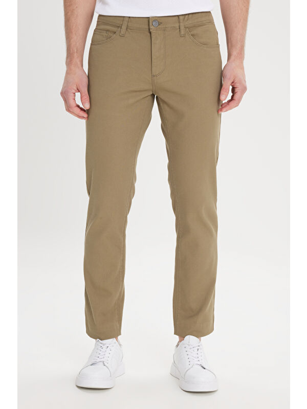 AC&Co / Altınyıldız Classics Erkek Yeşil Slim Fit Dar Kesim 5 Cep Armürlü Esnek Pantolon