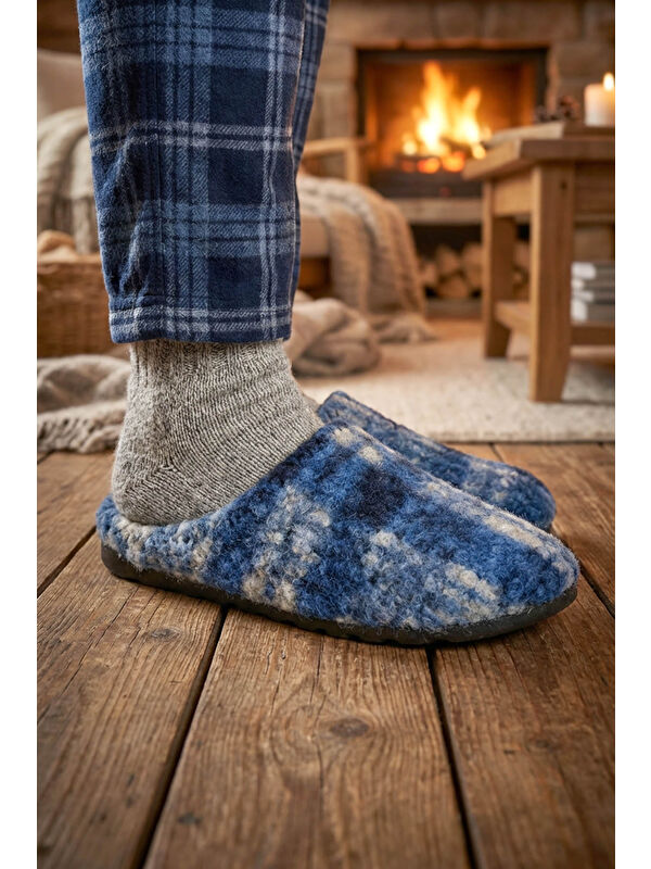 Gezer Lacivert Gezer Kışlık Rahat Erkek Taban Ev Bahçe Gondol Terlik