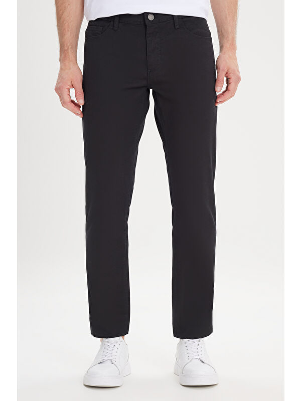 AC&Co / Altınyıldız Classics Erkek Siyah Slim Fit Dar Kesim 5 Cep Armürlü Esnek Pantolon