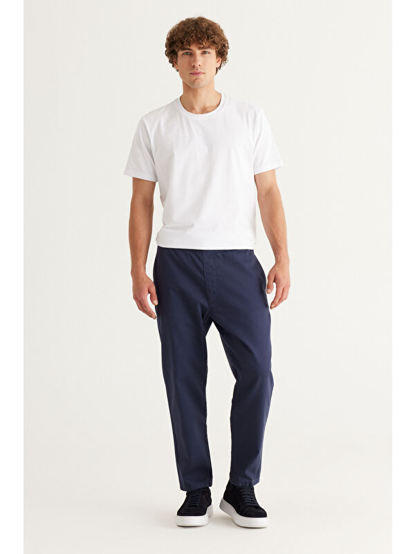 AC&Co / Altınyıldız Classics Erkek Lacivert Slim Fit Dar Kesim Beli Bağlamalı %100 Pamuk Pantolon