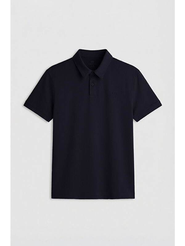 Tommylife Lacivert Basic Göğüs Logolu Standart Kalıp Triko Polo Yaka Erkek Tişört - 87768