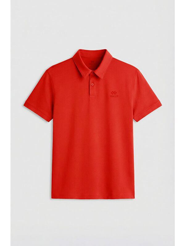 Tommylife Kırmızı Basic Logolu Standart Kalıp Triko Polo Yaka Erkek Tişört - 87748