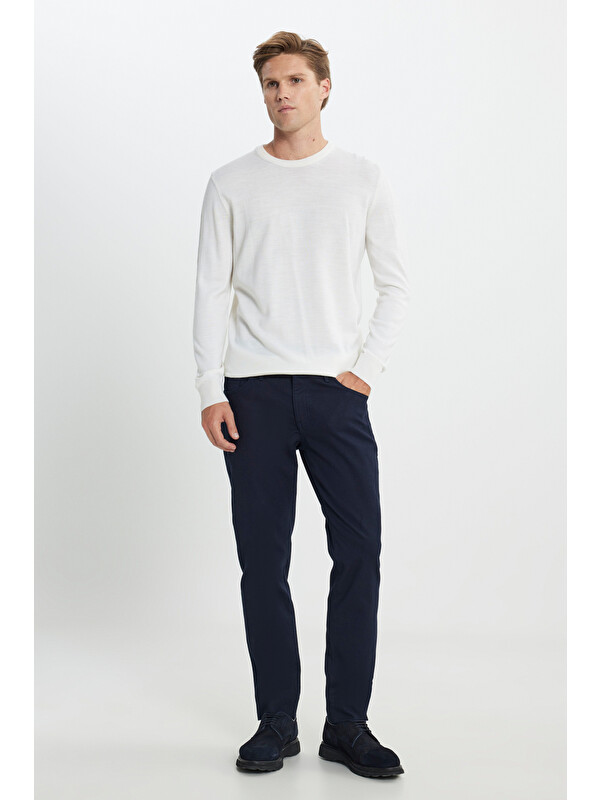 Altınyıldız Classics Erkek Lacivert Slim Fit Dar Kesim Pamuklu Esnek Armürlü 5 Cep Pantolon