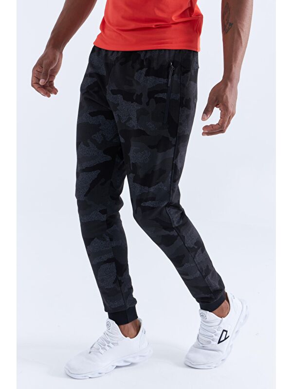 Tommylife Siyah Kamuflaj Kamuflaj Desenli Dar Kalıp  Erkek Jogger Eşofman Altı- 84754